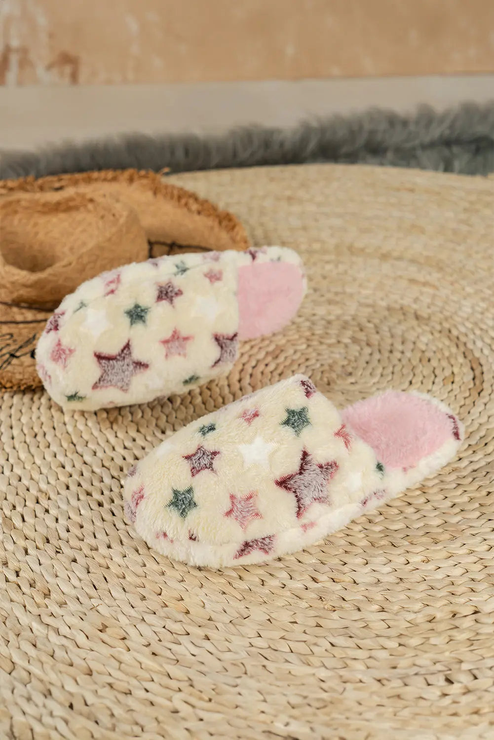 Beige Star Pattern Plush Home Slippers Dear-Lover Dropshipping