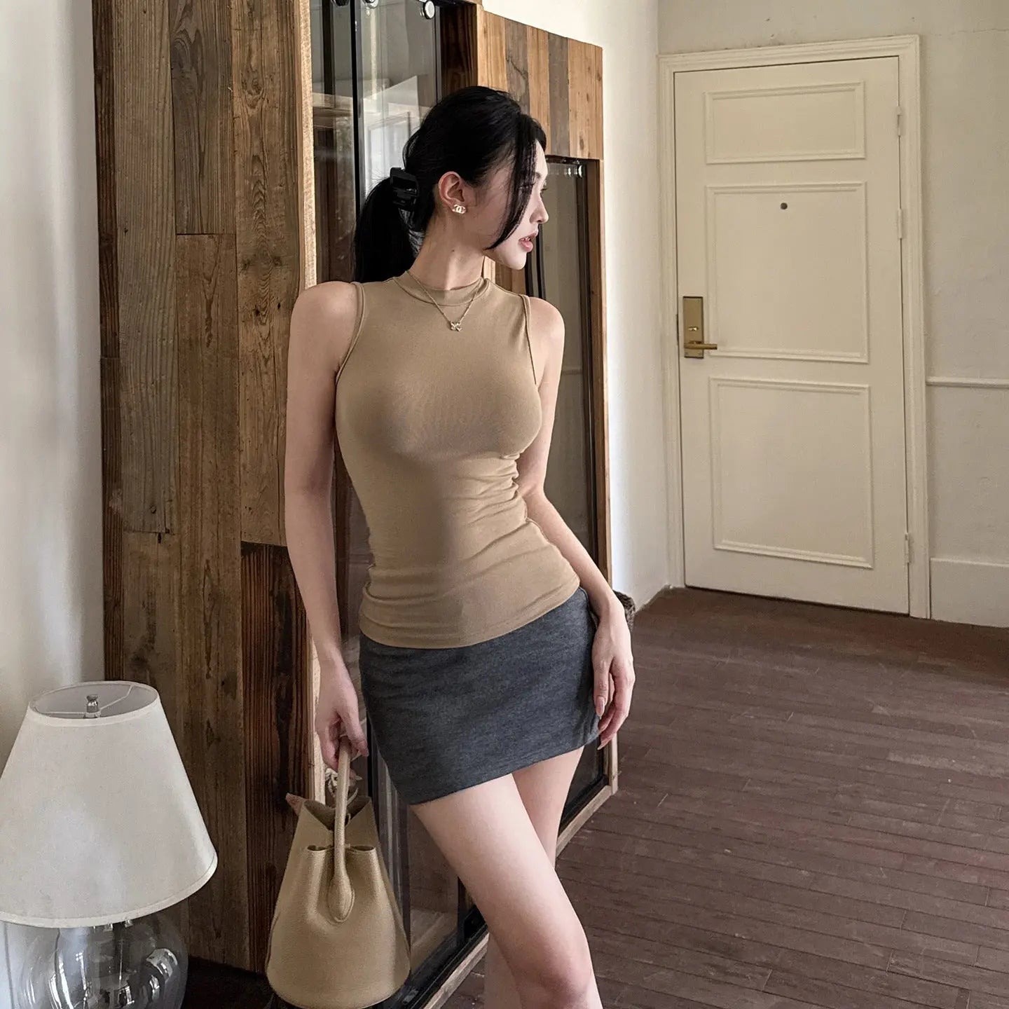 Sleeveless vest half skirt casual slimming half skirt set for women