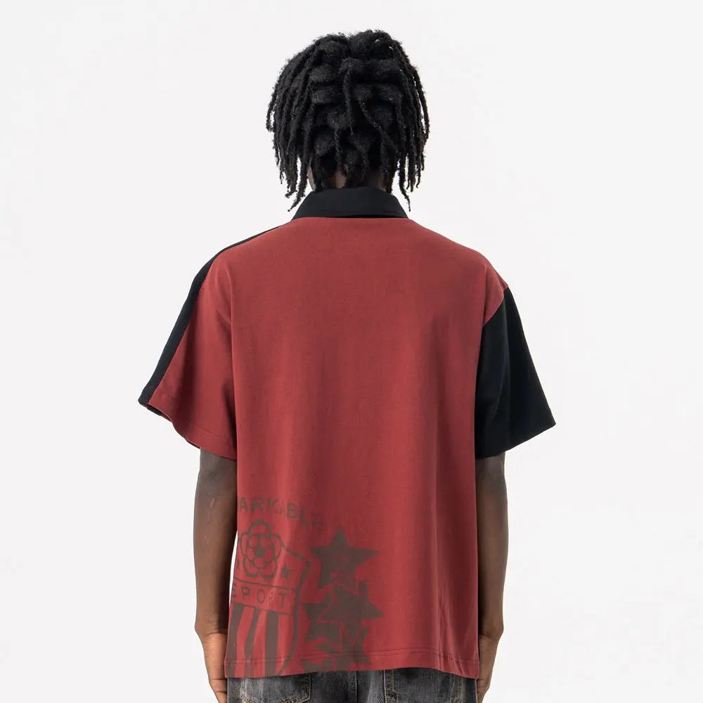 Streetwear Polo Collar Short Sleeve T-Shirt Loose Fit for Men Markonline