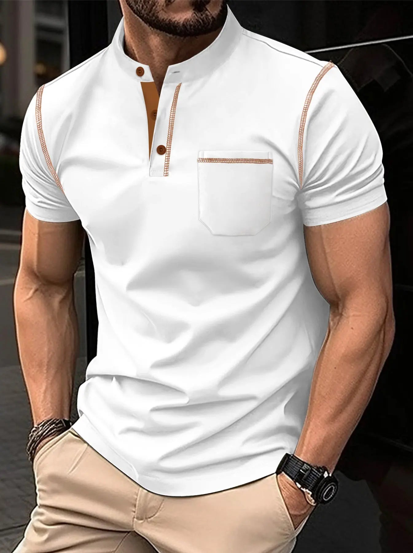 POLO shirt stand collar pocket men's sports polo shirt Markonline
