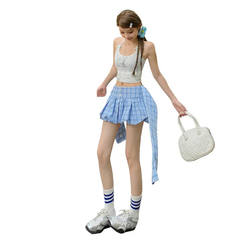 Women's Blue Plaid Skirt Summer Short Skirt for Petite Women Markonline