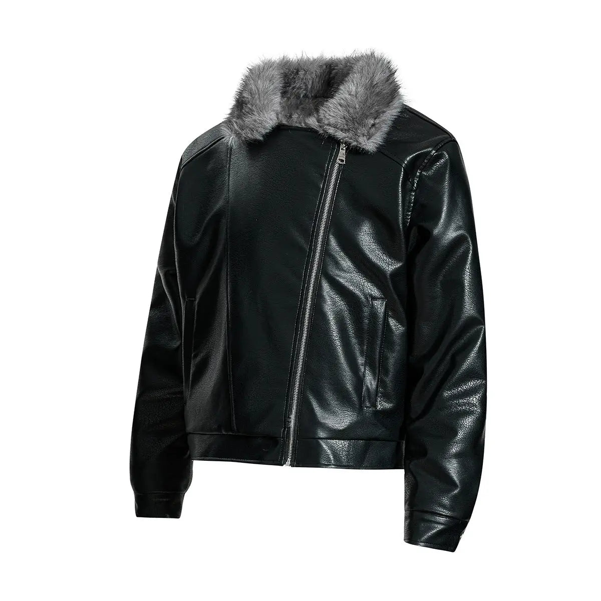 Fur-lined leather jacket motorcycle puffer coat Markonline
