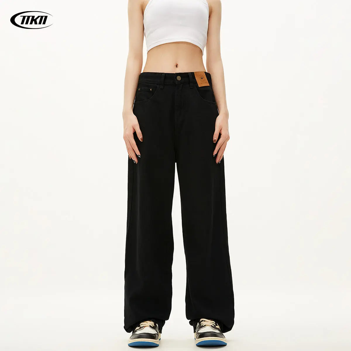 Black Straight Jeans for Men and Women Loose Fit Trendy Slim Wide Leg Stacked Long Pants
