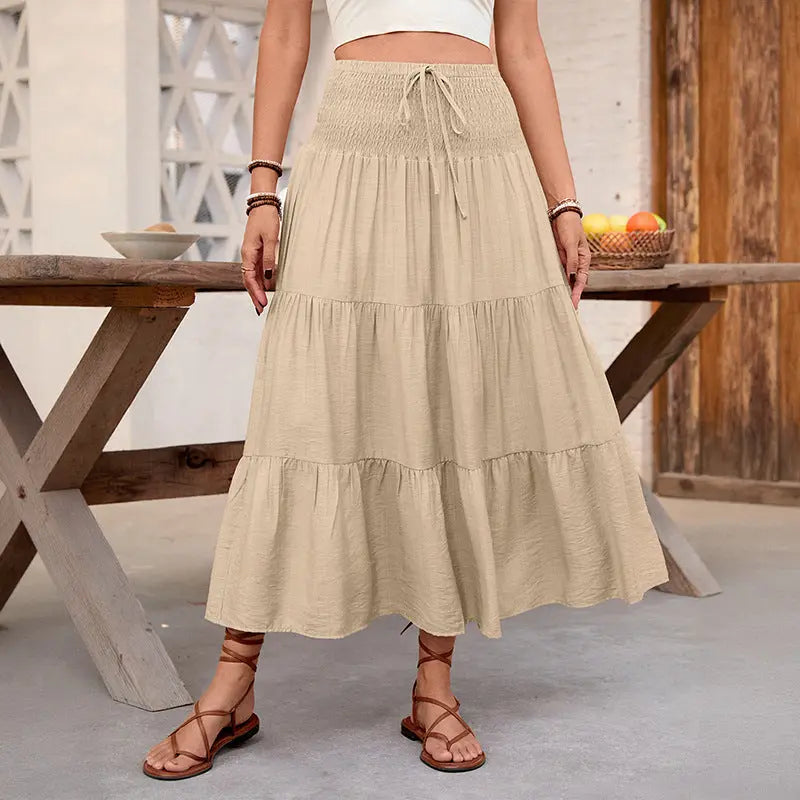 Summer casual versatile drawstring tied half skirt long skirt for women Markonline