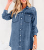 Blue Beau Chest Pocket Raw Hem Denim Loose Shirt Dress Markonline