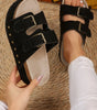 Black Suede Buckle Decor Footbed Sandal Slippers Dear-Lover Dropshipping