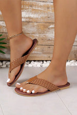 Chestnut Braided Strap PU Leather Flip Flop Dear-Lover Dropshipping
