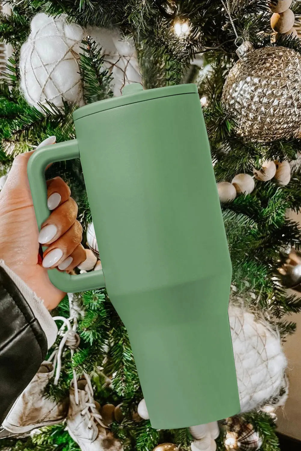 Dark Green Frosted Stainless Handle Large Vacuum Cup with Straw 40oz Dear-Lover Dropshipping
