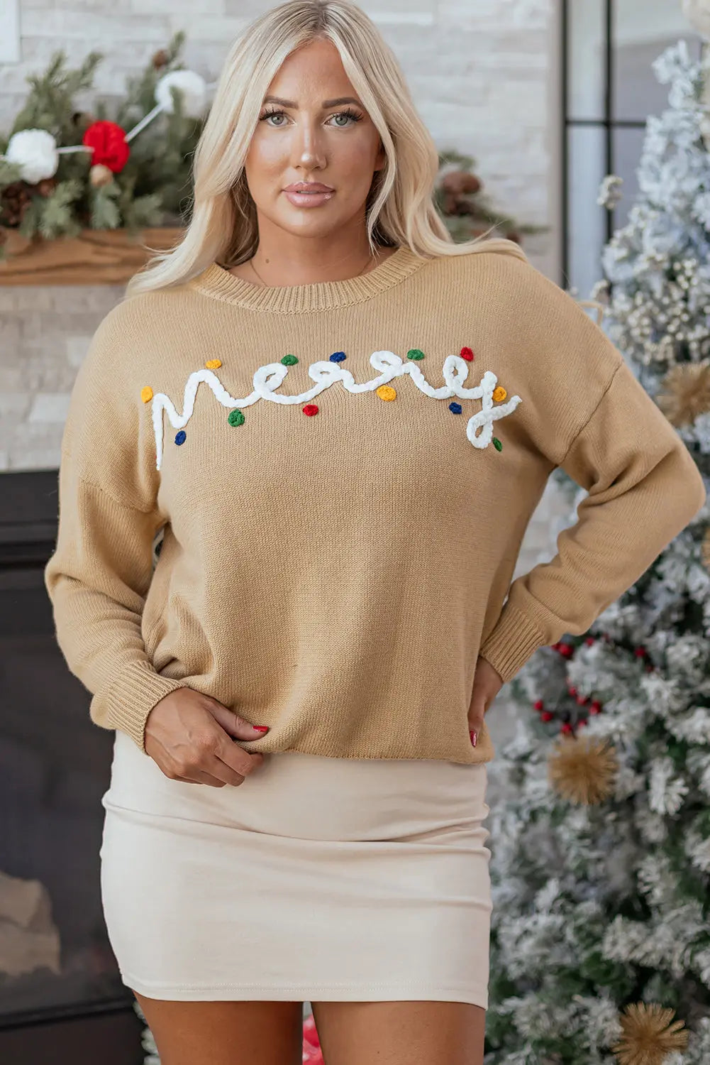 Smoke Gray Merry Colorful Dot Detail Christmas Drop Shoulder Sweater Dear-Lover Dropshipping