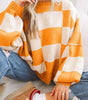 Orange Checkered Bishop Sleeve Sweater Dear-Lover Dropshipping
