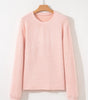 Light Pink Fuzzy Ribbed Texture Round Neck Long Sleeve Top Markonline