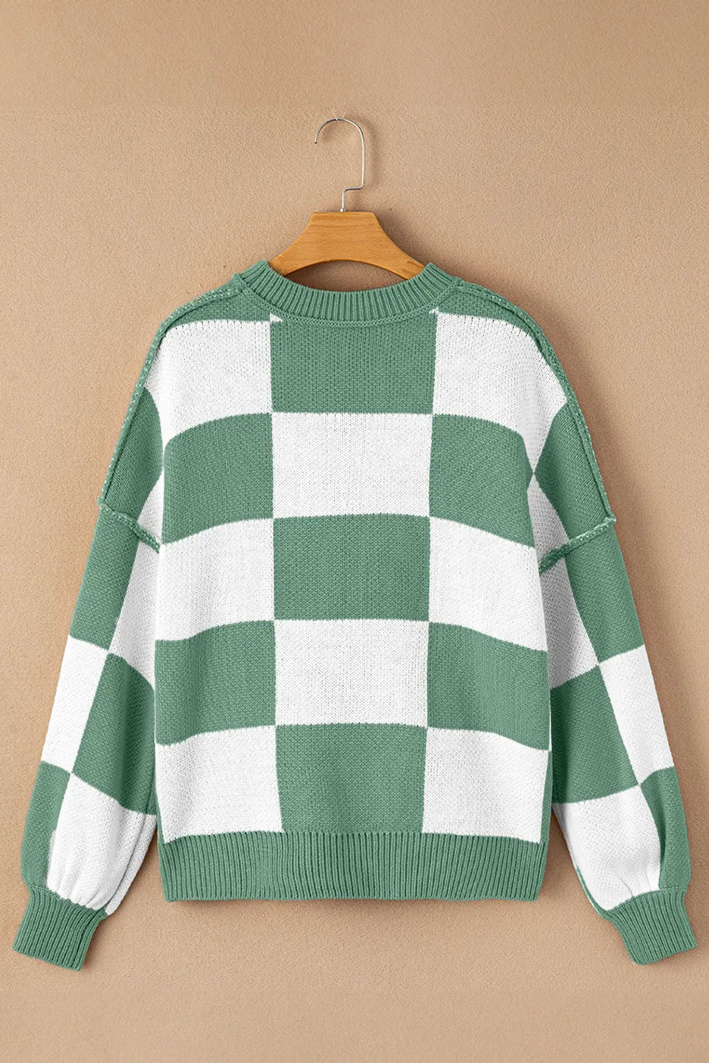 Green Checkered Bishop Sleeve Sweater Dear-Lover Dropshipping
