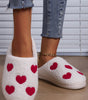 White Valentines Day Hearts Print Plush House Slippers Markonline