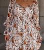 White Floral Print Sweetheart Neck Long Sleeve High Waist Mini Dress Markonline