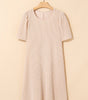 Parchment Corded Knit Crew Neck Puff Sleeve Shift Mini Dress Markonline