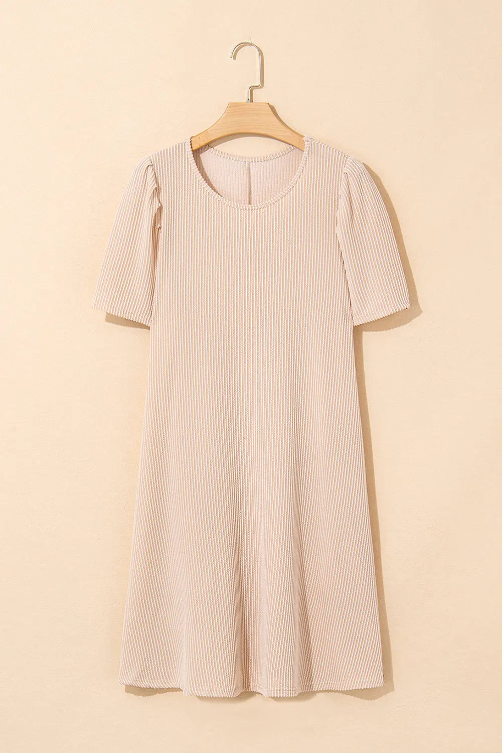 Parchment Corded Knit Crew Neck Puff Sleeve Shift Mini Dress Markonline