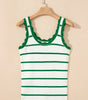 Bright Green Striped Scalloped Edge U Neck Sleeveless Sweater Vest Dear-Lover Dropshipping