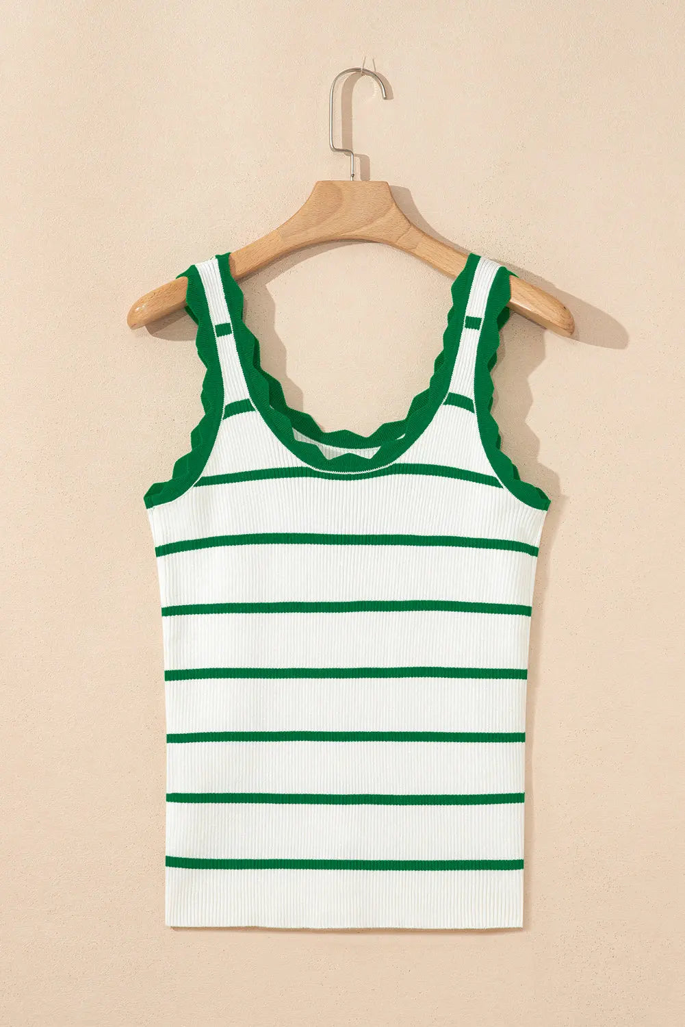 Bright Green Striped Scalloped Edge U Neck Sleeveless Sweater Vest Dear-Lover Dropshipping