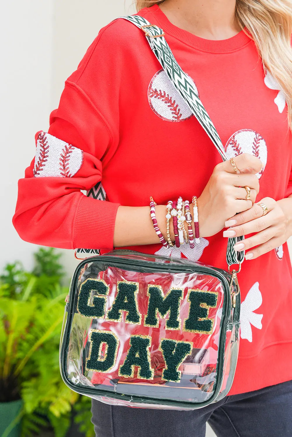 Blackish Green GAME DAY Chenille Embroidered Clear PVC Shoulder Bag Dear-Lover Dropshipping