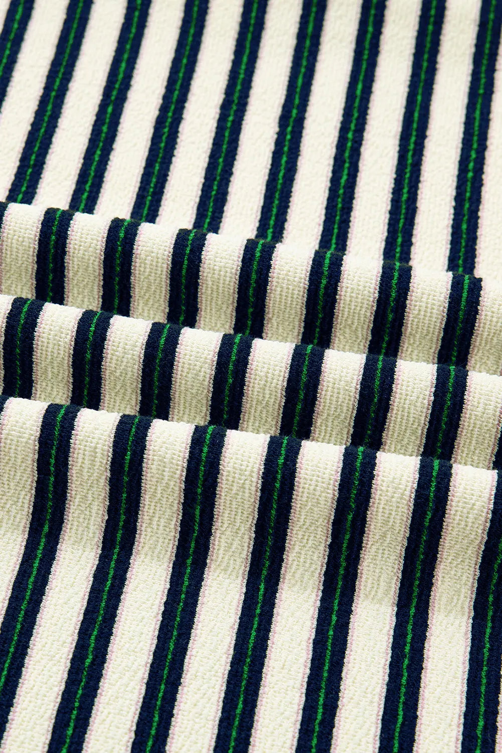 Navy Blue Striped Print Contrast Collar Zip V Neck Long Sleeve Top Dear-Lover Dropshipping