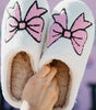 White Cute Bowknot Pattern Fuzzy Winter Home Slippers Markonline