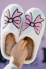 White Cute Bowknot Pattern Fuzzy Winter Home Slippers Markonline