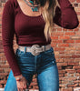 Coffee Ribbed Solid Color U Neck Cropped Long Sleeve Top Dear-Lover Dropshipping