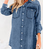 Blue Beau Chest Pocket Raw Hem Denim Loose Shirt Dress Markonline