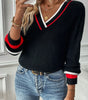 Black Contrast Striped Trim V Neck Drop Shoulder Sweater Dear-Lover Dropshipping