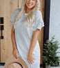 White Stripe Ruffled Short Sleeve Crew Neck T Shirt Shift Mini Dress Markonline