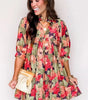 Green Floral Print Frilled Collar V Neck Half Sleeve Mini Dress Markonline