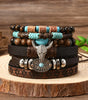 Chestnut 6 Piece Western Bull Skull Turquoise Beading Bracelet Dear-Lover Dropshipping