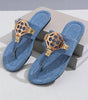 Dusk Blue Metal Decor Leather Thong Slippers Dear-Lover Dropshipping