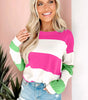Rose Red Colorblock Striped Drop Shoulder Long Sleeve Top Dear-Lover Dropshipping