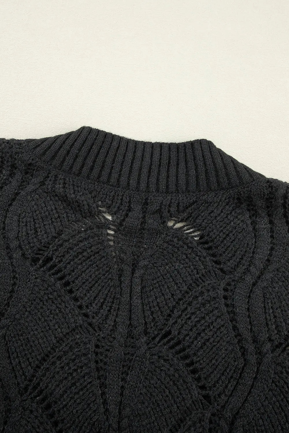 Black Hollow Out Knit V Neck Drop Shoulder Sweater Dear-Lover Dropshipping
