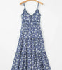 Blue Floral Spaghetti Strap Frilled V Neck Tiered Midi Dress Markonline