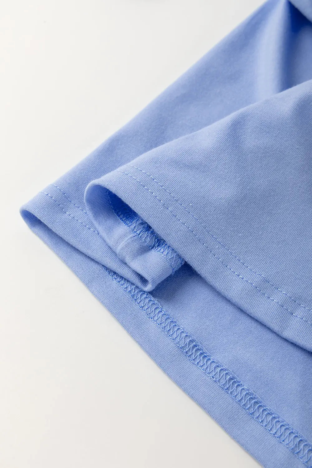 Sky Blue Flower Patched Exposed Stitching Trim Crew Neck Loose Tee Markonline