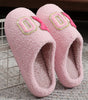 Pink XO XO Glitter Trim Letter Patched Plush House Slippers Markonline