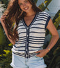 Blue Stripe Loose Buttoned V Neck Sweater Vest Dear-Lover Dropshipping