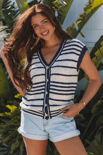 Blue Stripe Loose Buttoned V Neck Sweater Vest Dear-Lover Dropshipping