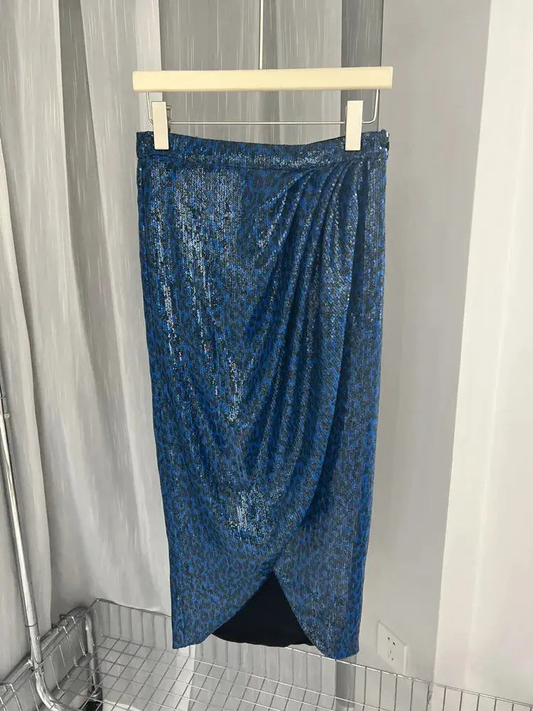 Summer New Women Skirt Sequin Embroidery High Waist Midi Skirt Markonline