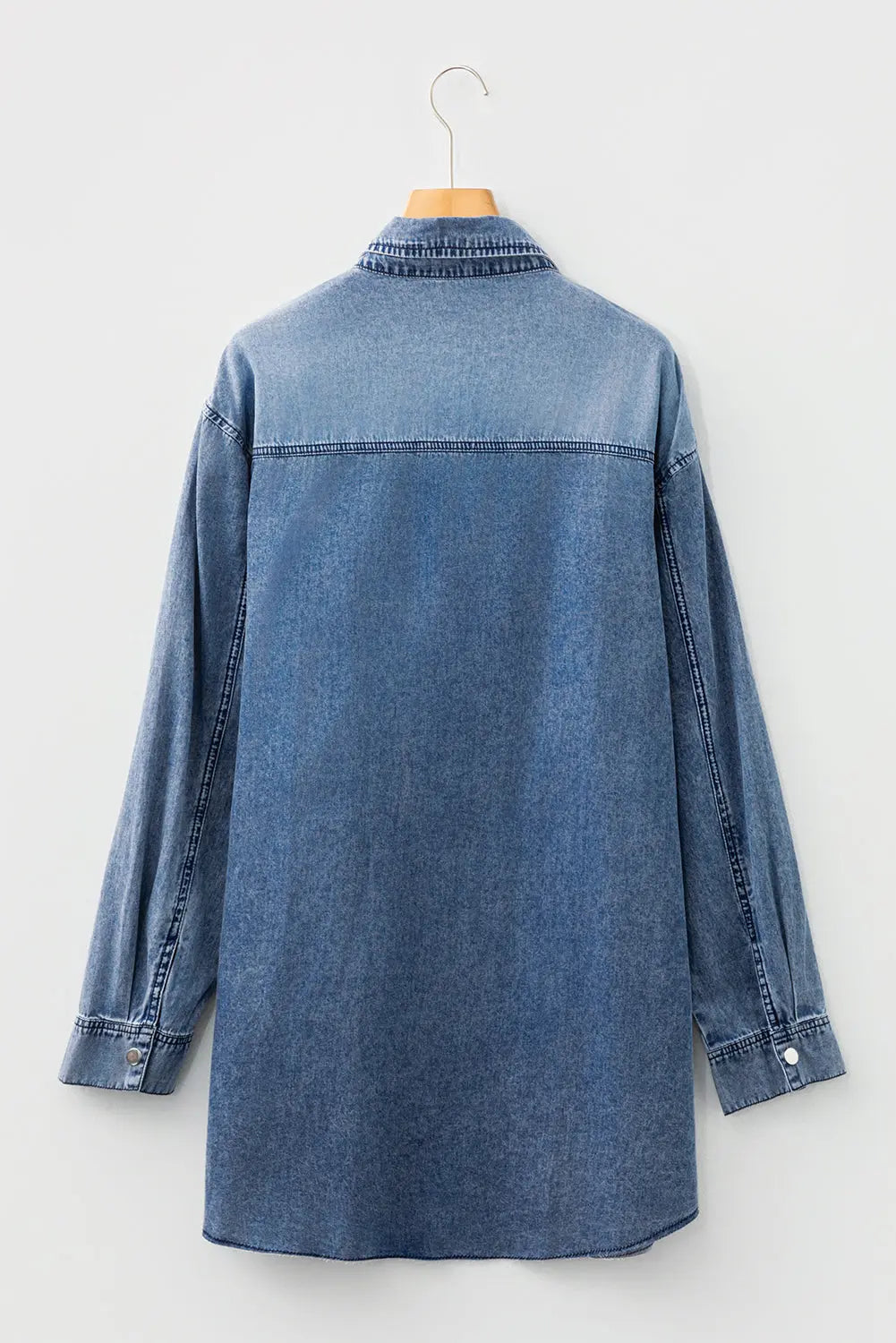 Blue Beau Chest Pocket Raw Hem Denim Loose Shirt Dress Markonline