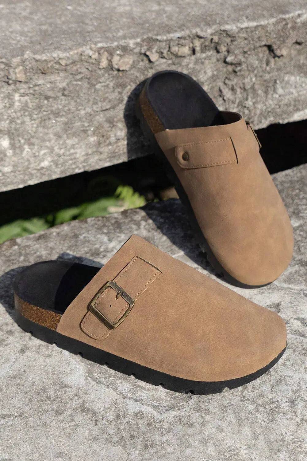 Light French Beige Suede Buckle Detail Slippers Markonline