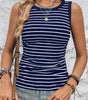 Blue Stripe Contrast Round Neck Sleeveless Slim Top Markonline