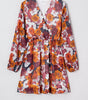 Red Floral Print Wrap V Neck Puff Sleeve Flowy Mini Dress Markonline