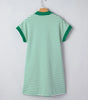 Green Stripe Quarter Zip Polo Collar T Shirt Dress with Pockets Markonline