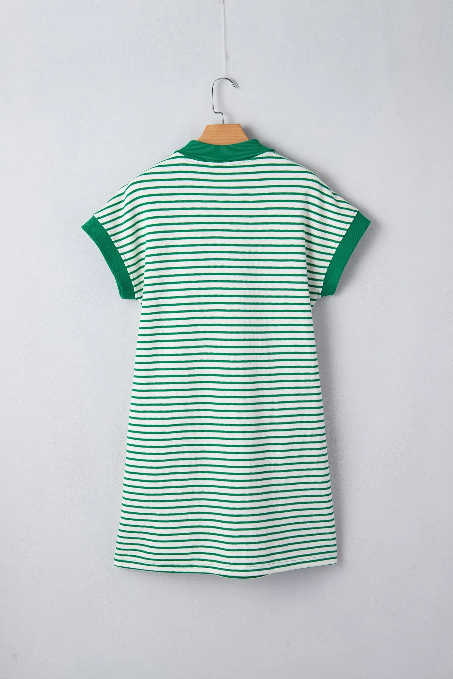 Green Stripe Quarter Zip Polo Collar T Shirt Dress with Pockets Markonline