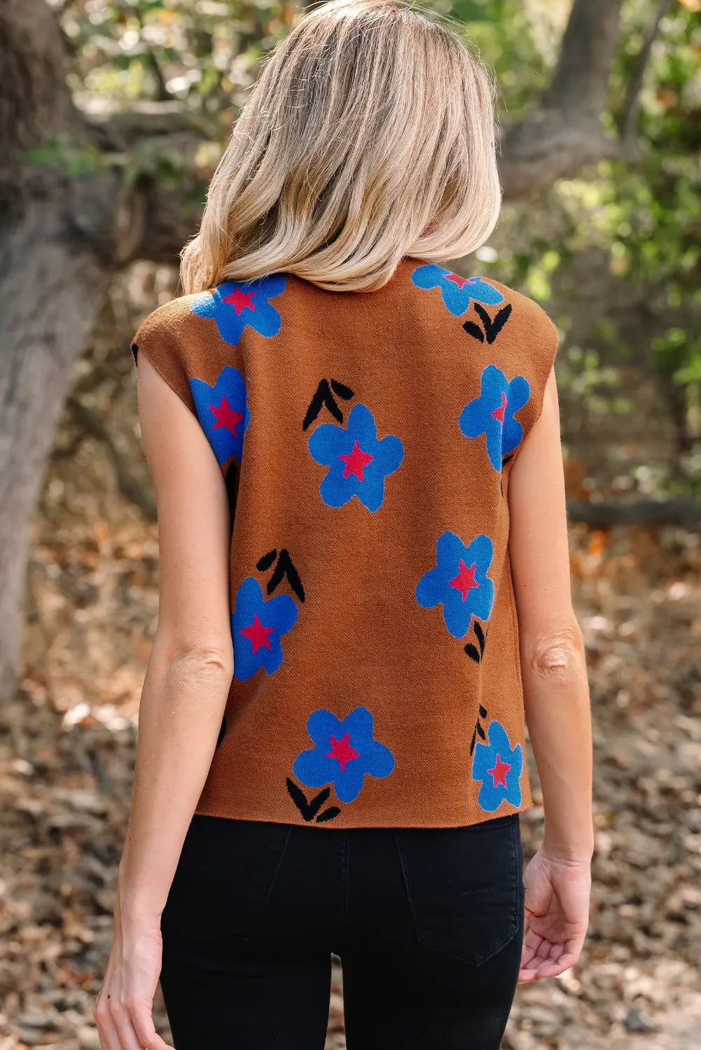 Chestnut Floral High Neck Sweater Vest Dear-Lover Dropshipping