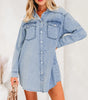 Beau Blue Chest Pocket Raw Hem Denim Loose Shirt Dress Markonline