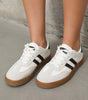 White Striped Lace-up Flat Sneakers Markonline